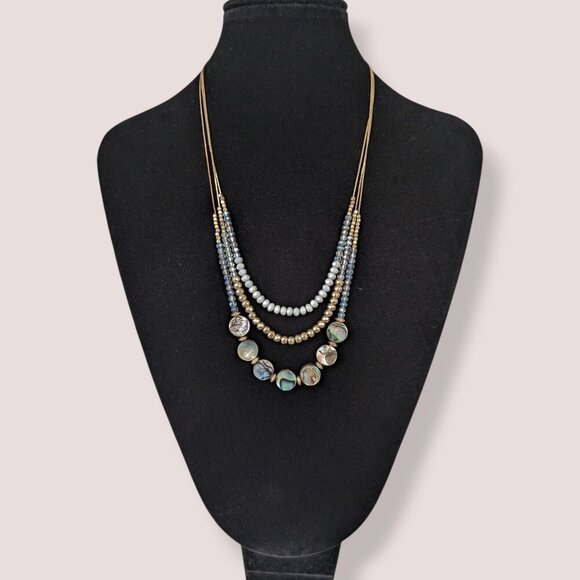 Charming Charlie 3-Strand Abalone Beaded Necklace - Picture 2 of 5